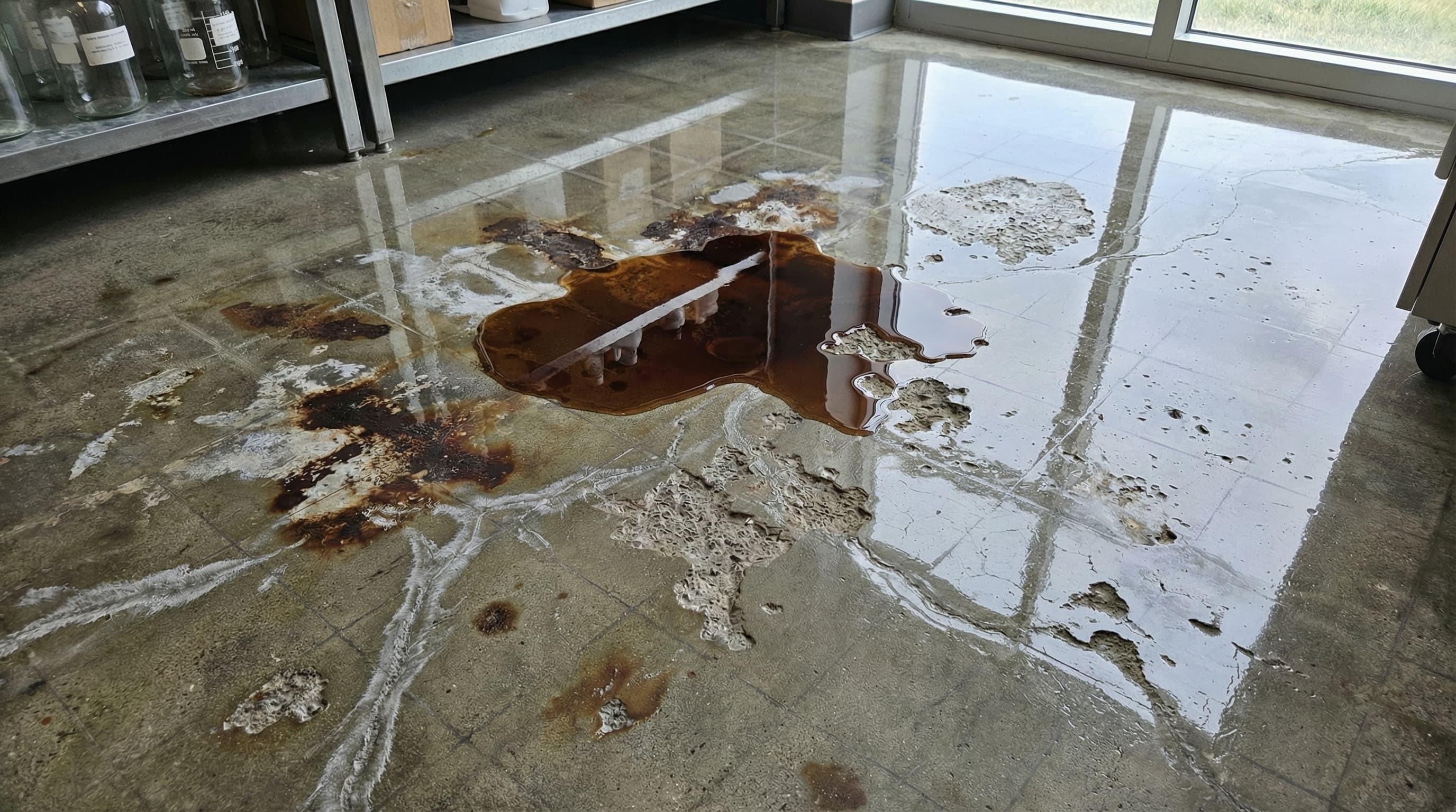 CORCHEM Corrosive Chemicals Clear Concrete Coating — after application