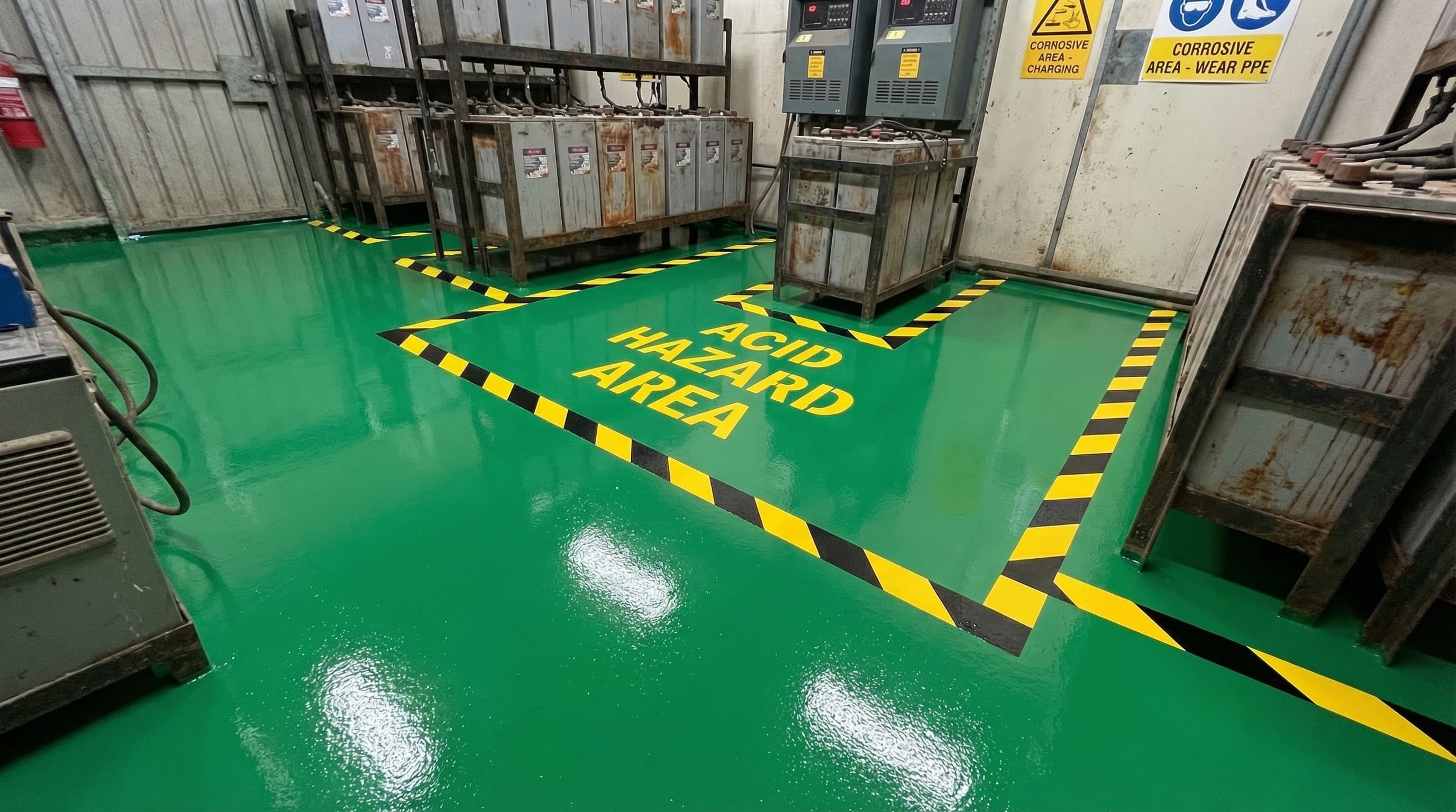 CORCHEM Corrosive Chemicals Tinted Concrete Coating — after application